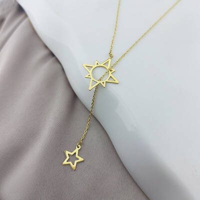 925 Ayar Gümüş Kutup Yıldızı ve Sallantılı Yıldız Kolye - 4