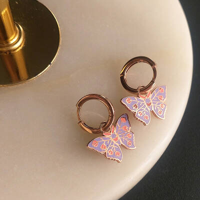 925 Ayar Gümüş Lila Rengi Mineli Kelebek Küpe - 5