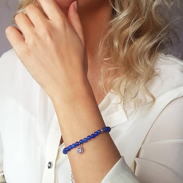 925 Ayar Gümüş Mavi Kuvars Taşlı Nazar Bileklik  - 1