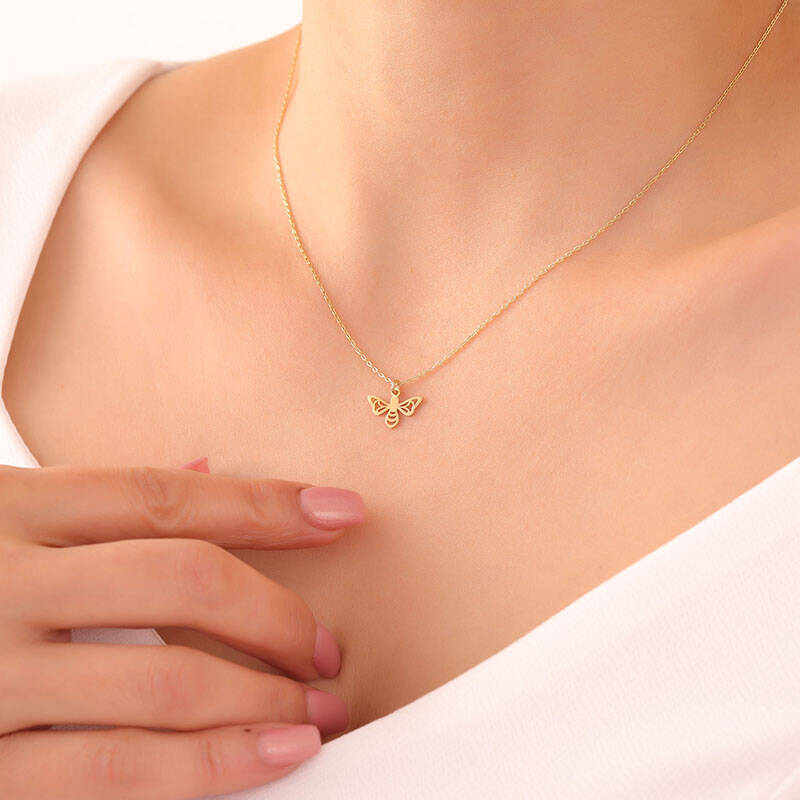 925 Ayar Gümüş Minimal Arı Kolye - 3