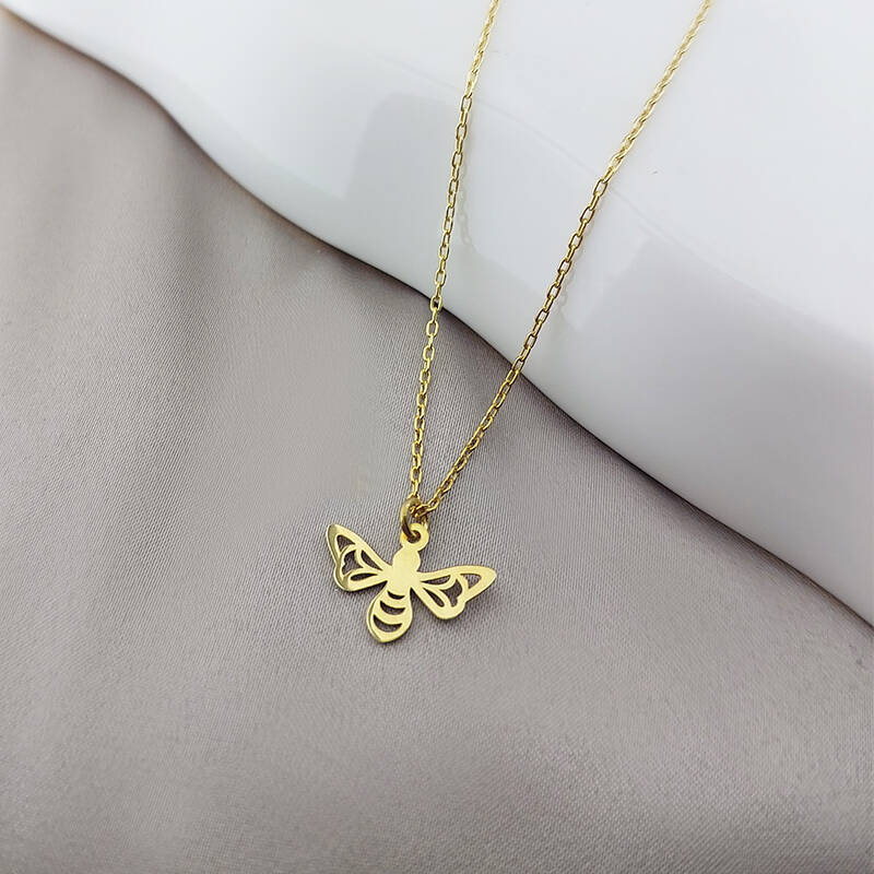 925 Ayar Gümüş Minimal Arı Kolye - 4