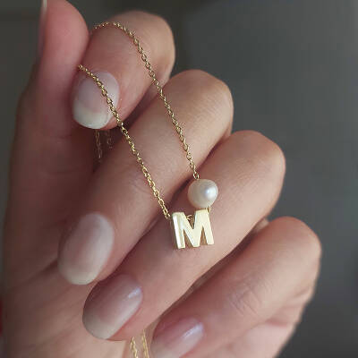 925 Ayar Gümüş Minimal Harfli İnci Kolye