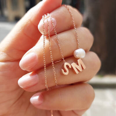 925 Ayar Gümüş Minimal İki Harfli İnci Kolye