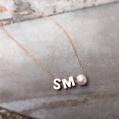 925 Ayar Gümüş Minimal İki Harfli İnci Kolye - 6