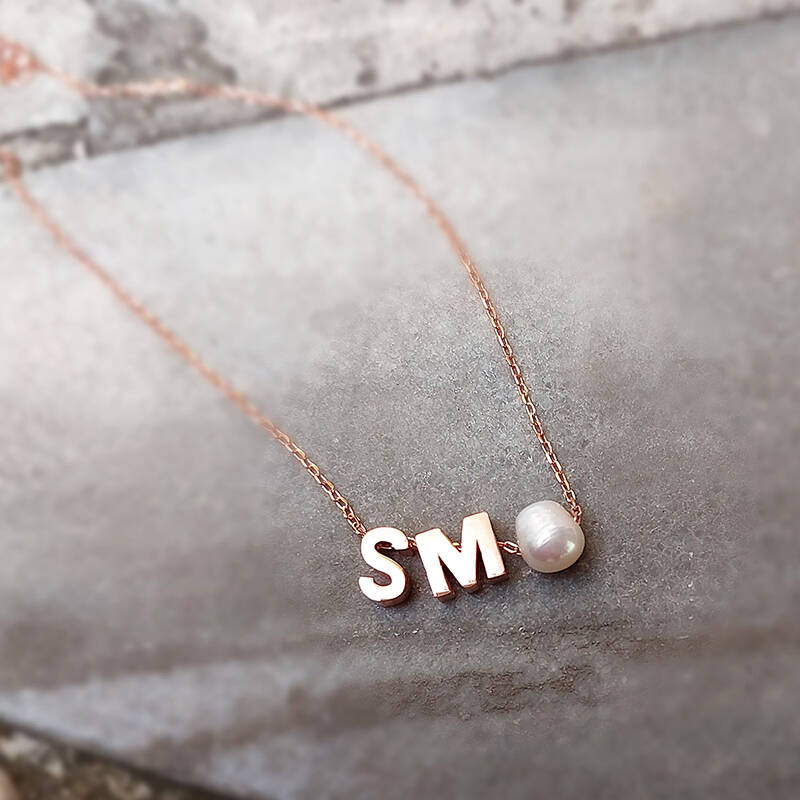 925 Ayar Gümüş Minimal İki Harfli İnci Kolye - 6