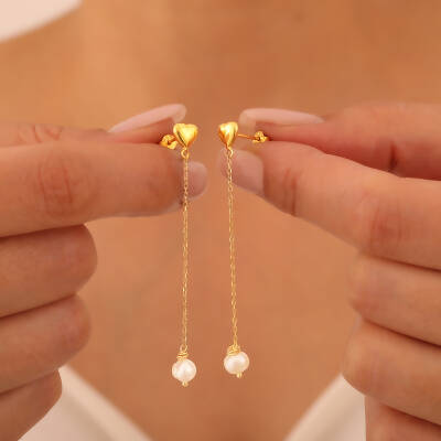 925 Ayar Gümüş Minimal Kalp Figürlü İnci Küpe - 2