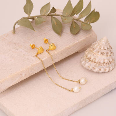 925 Ayar Gümüş Minimal Kalp Figürlü İnci Küpe - 3