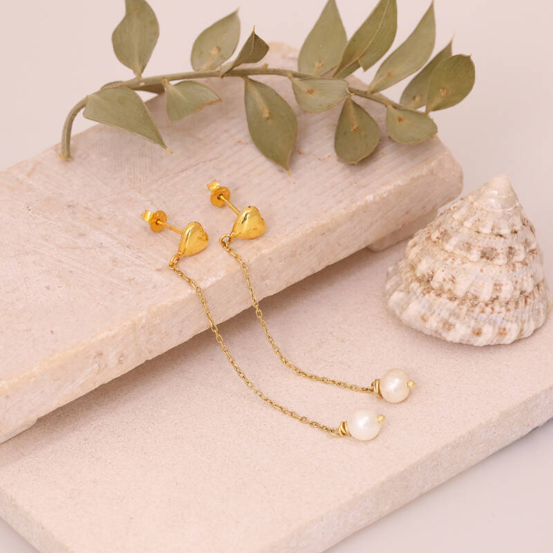 925 Ayar Gümüş Minimal Kalp Figürlü İnci Küpe - 3