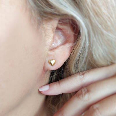 925 Ayar Gümüş Minimal Kalp Küpe - 5