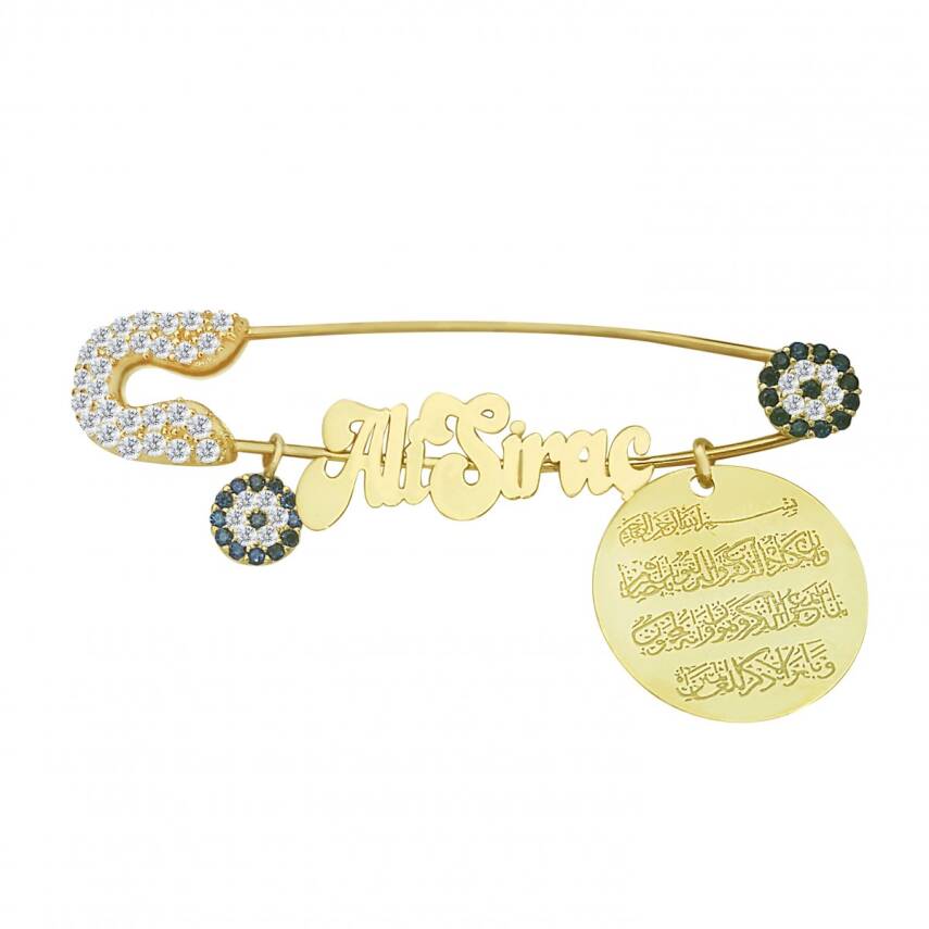 925 Ayar Gümüş Nazarlı İsimli Bebek İğnesi - 1