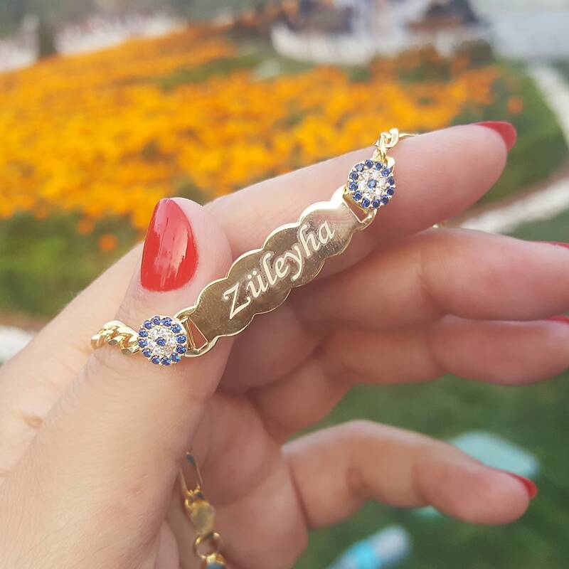 925 Ayar Gümüş Nazarlı İsimli Çocuk Bileklik - 3