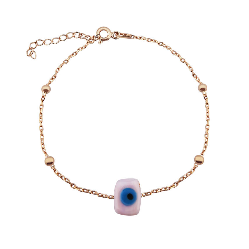 925 Ayar Gümüş Pembe Küp Nazar Bileklik   - 2