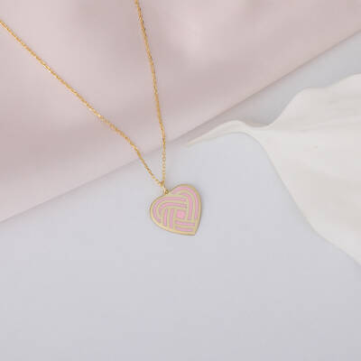 925 Ayar Gümüş Pembe Mineli Spiral Kalp Kolye - 2