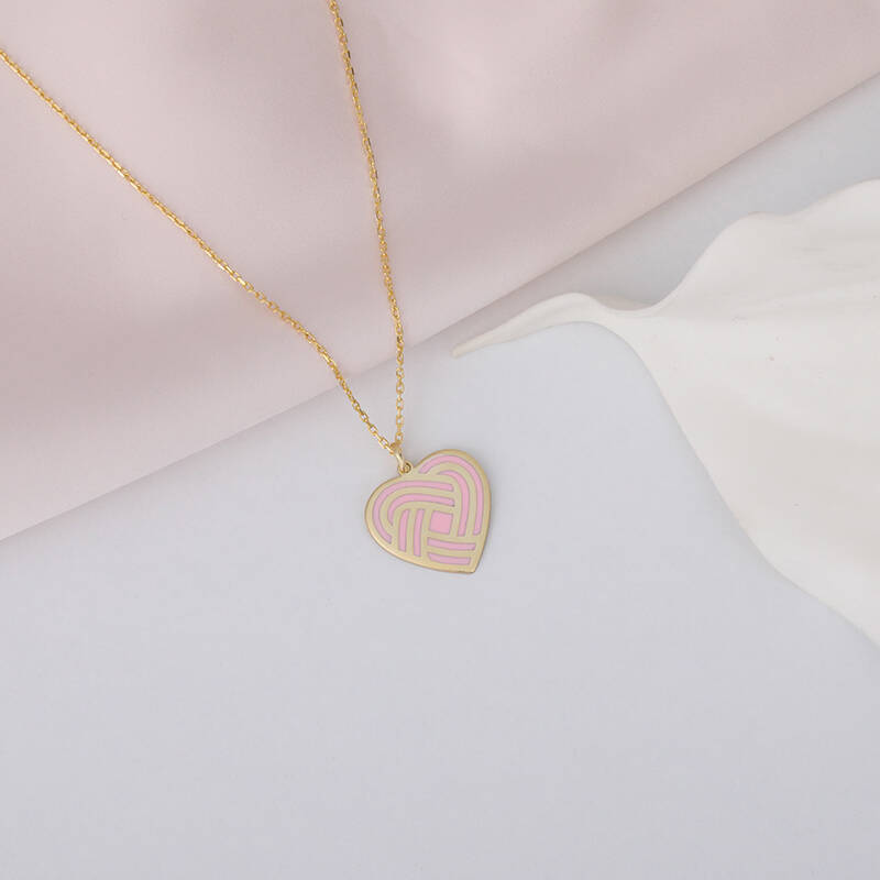 925 Ayar Gümüş Pembe Mineli Spiral Kalp Kolye - 2