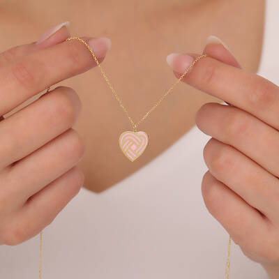 925 Ayar Gümüş Pembe Mineli Spiral Kalp Kolye - 3