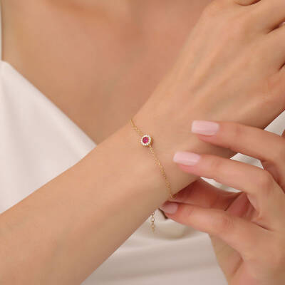 925 Ayar Gümüş Pembe ve Beyaz Taşlı Zarif Bileklik