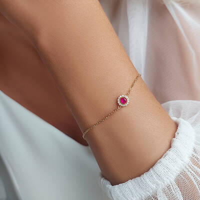 925 Ayar Gümüş Pembe ve Beyaz Taşlı Zarif Bileklik - 4