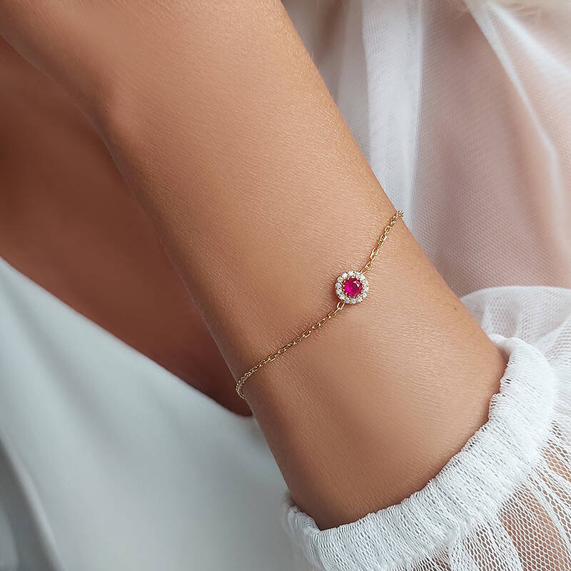 925 Ayar Gümüş Pembe ve Beyaz Taşlı Zarif Bileklik - 4