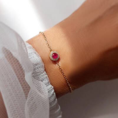 925 Ayar Gümüş Pembe ve Beyaz Taşlı Zarif Bileklik - 5