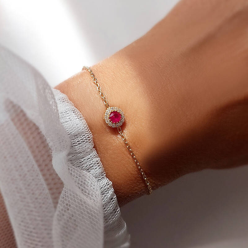 925 Ayar Gümüş Pembe ve Beyaz Taşlı Zarif Bileklik - 5