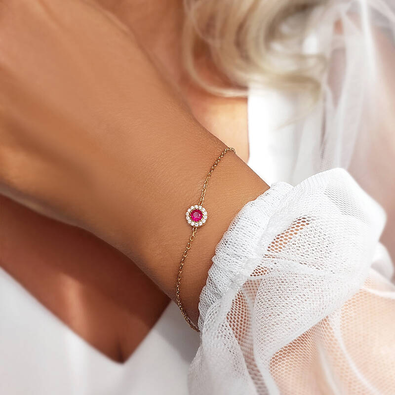 925 Ayar Gümüş Pembe ve Beyaz Taşlı Zarif Bileklik - 6