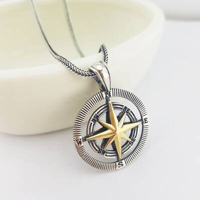 925 Ayar Gümüş Pusula Kolye - 1