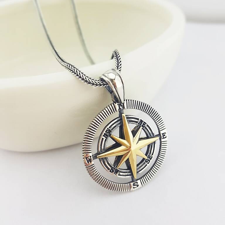 925 Ayar Gümüş Pusula Kolye - 1