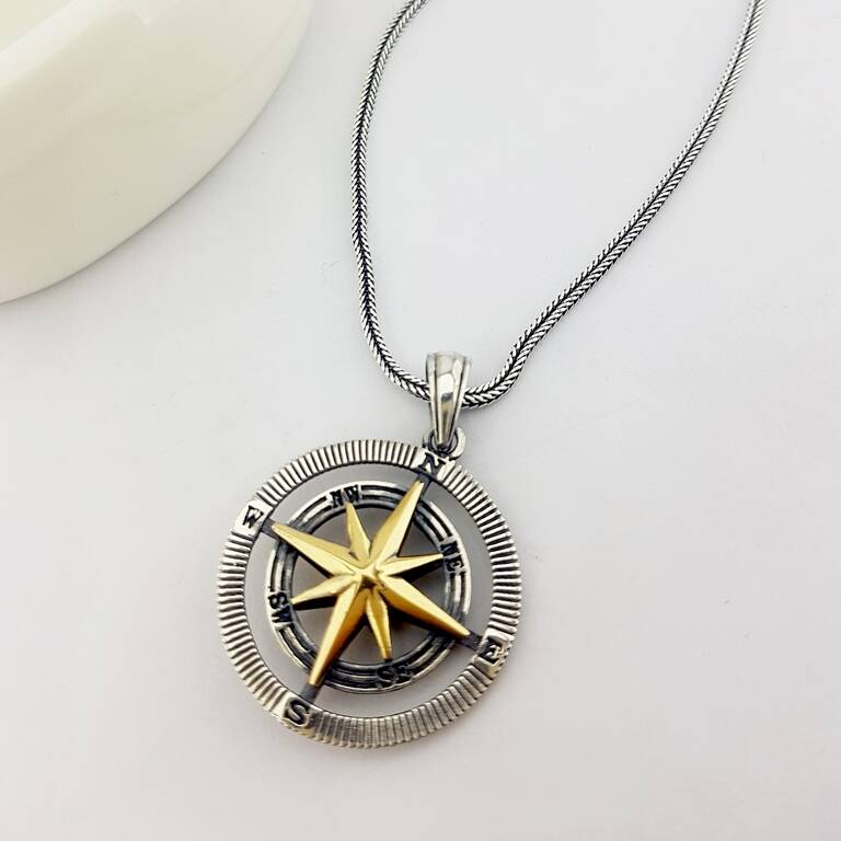 925 Ayar Gümüş Pusula Kolye - 2