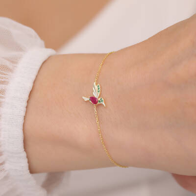 925 Ayar Gümüş Renkli Taşlı Arı Kuşu Bileklik