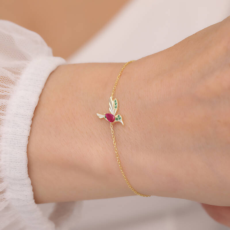 925 Ayar Gümüş Renkli Taşlı Arı Kuşu Bileklik - 1