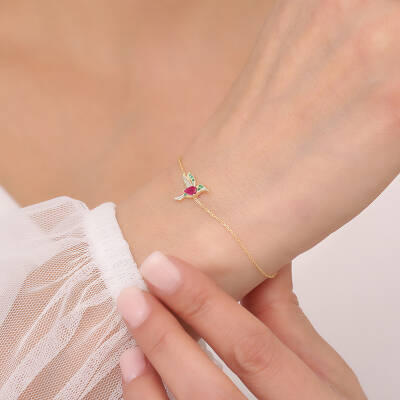 925 Ayar Gümüş Renkli Taşlı Arı Kuşu Bileklik - 2