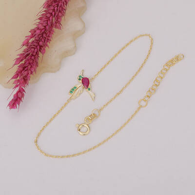 925 Ayar Gümüş Renkli Taşlı Arı Kuşu Bileklik - 3