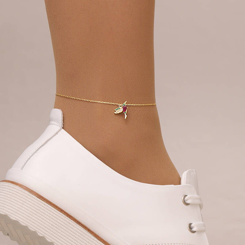 925 Ayar Gümüş Renkli Taşlı Arı Kuşu Halhal - 1