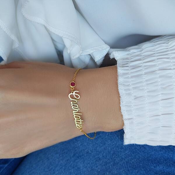 925 Ayar Gümüş Renkli Taşlı İsim Bileklik - 2