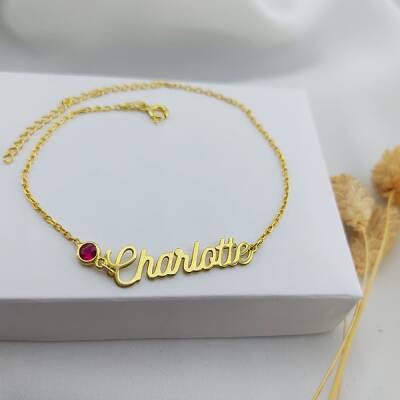 925 Ayar Gümüş Renkli Taşlı İsim Bileklik - 3