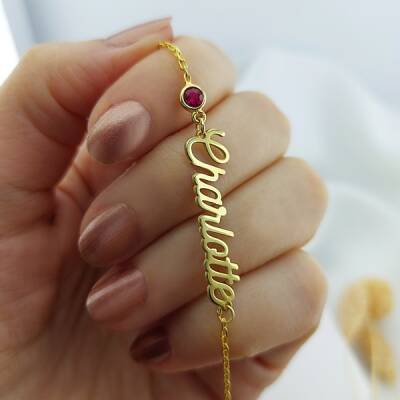 925 Ayar Gümüş Renkli Taşlı İsim Bileklik - 4