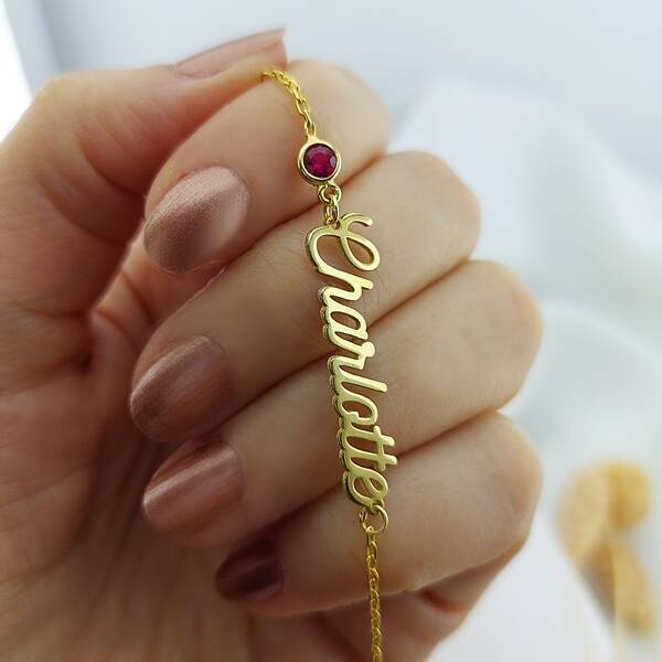 925 Ayar Gümüş Renkli Taşlı İsim Bileklik - 4