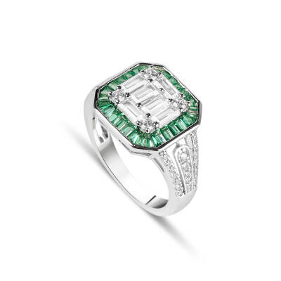 925 Ayar Gümüş Renkli Taşlı Yüzük  - 2