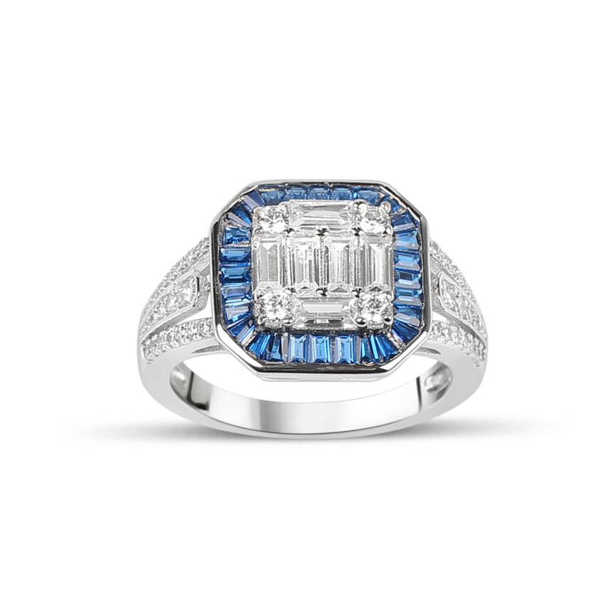 925 Ayar Gümüş Renkli Taşlı Yüzük  - 3