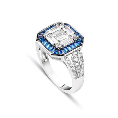 925 Ayar Gümüş Renkli Taşlı Yüzük  - 4