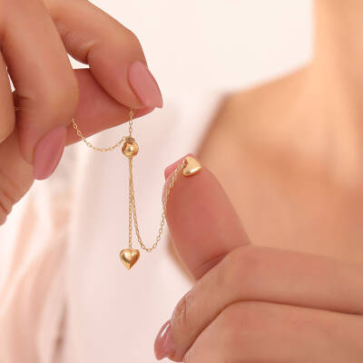 925 Ayar Gümüş Sallantılı Asansörlü Çift Kalp Kolye  - 3