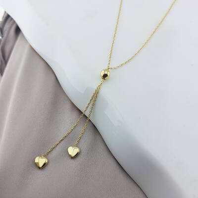 925 Ayar Gümüş Sallantılı Asansörlü Çift Kalp Kolye  - 4