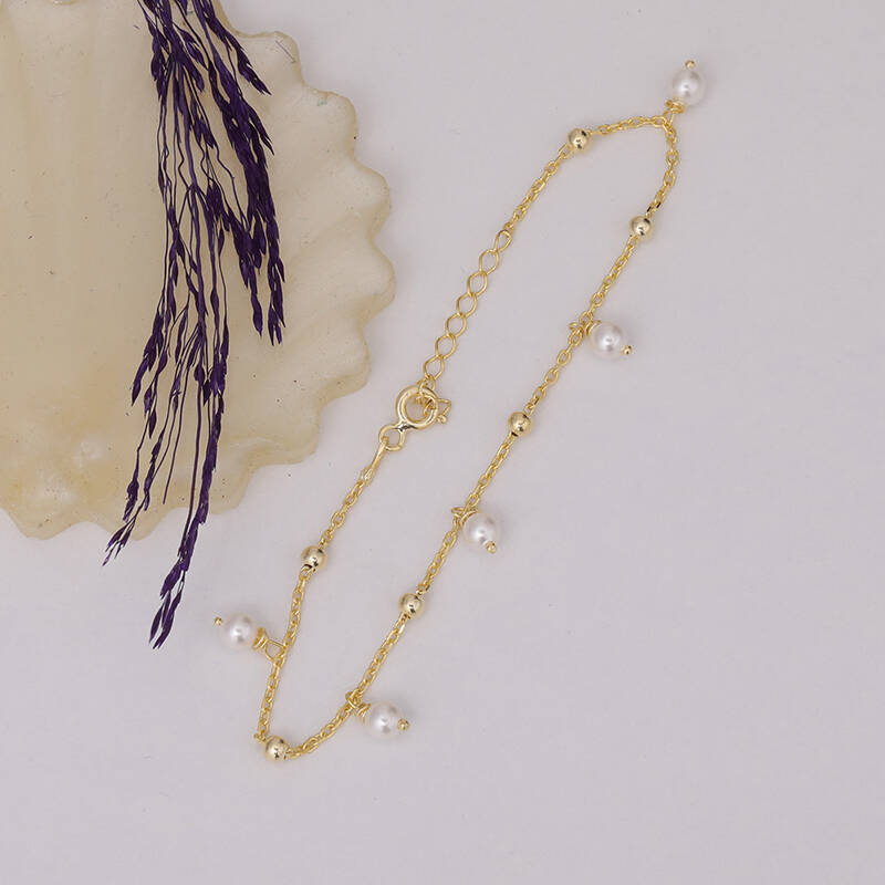 925 Ayar Gümüş Sallantılı İnci Bileklik - 3