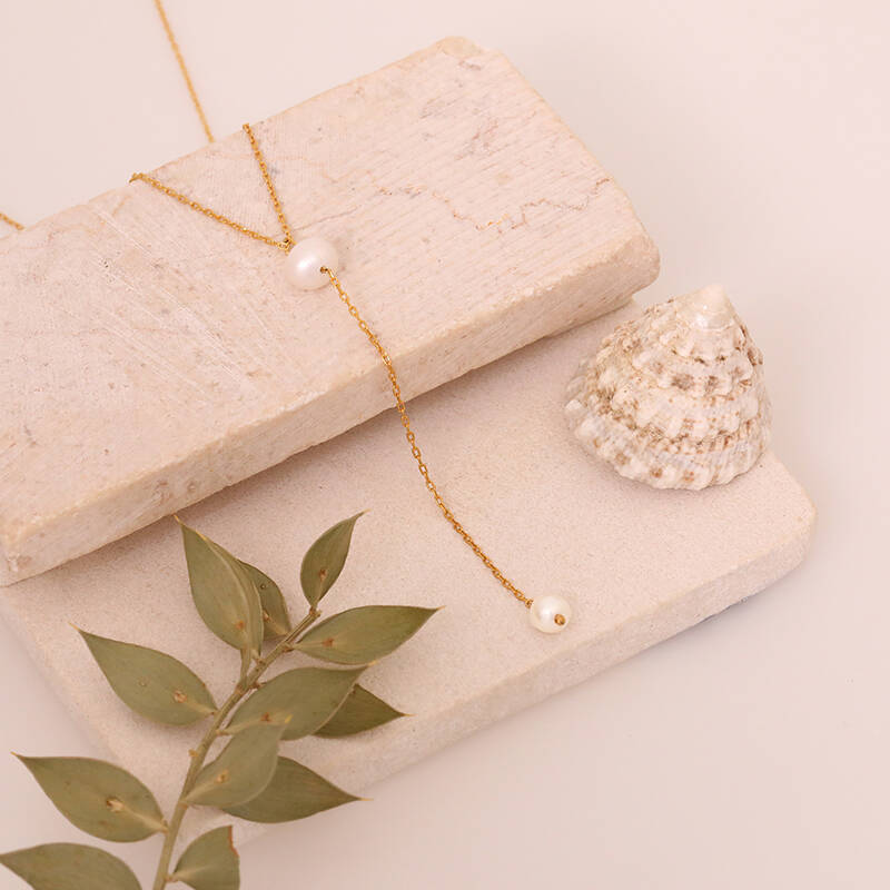 925 Ayar Gümüş Sallantılı Kravat İnci Kolye - 3