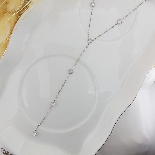 925 Ayar Gümüş Sallantılı Taşlı Choker Kolye - 2