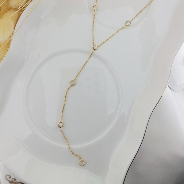 925 Ayar Gümüş Sallantılı Taşlı Gold Kolye - 3