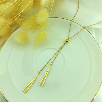 925 Ayar Gümüş Sallantılı Üçgen Kolye - 2