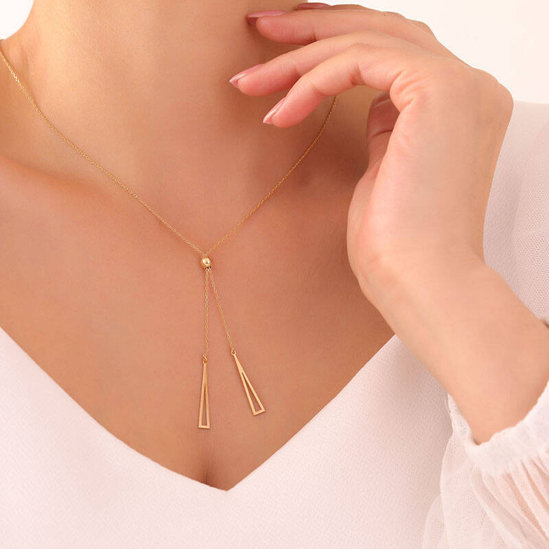 925 Ayar Gümüş Sallantılı Üçgen Kolye - 3