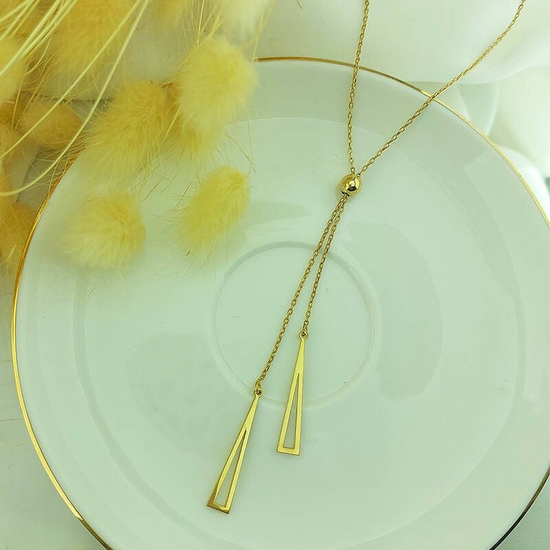 925 Ayar Gümüş Sallantılı Üçgen Kolye - 4