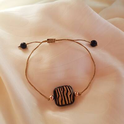 925 Ayar Gümüş Siyah Çek Kristali Bileklik - 2